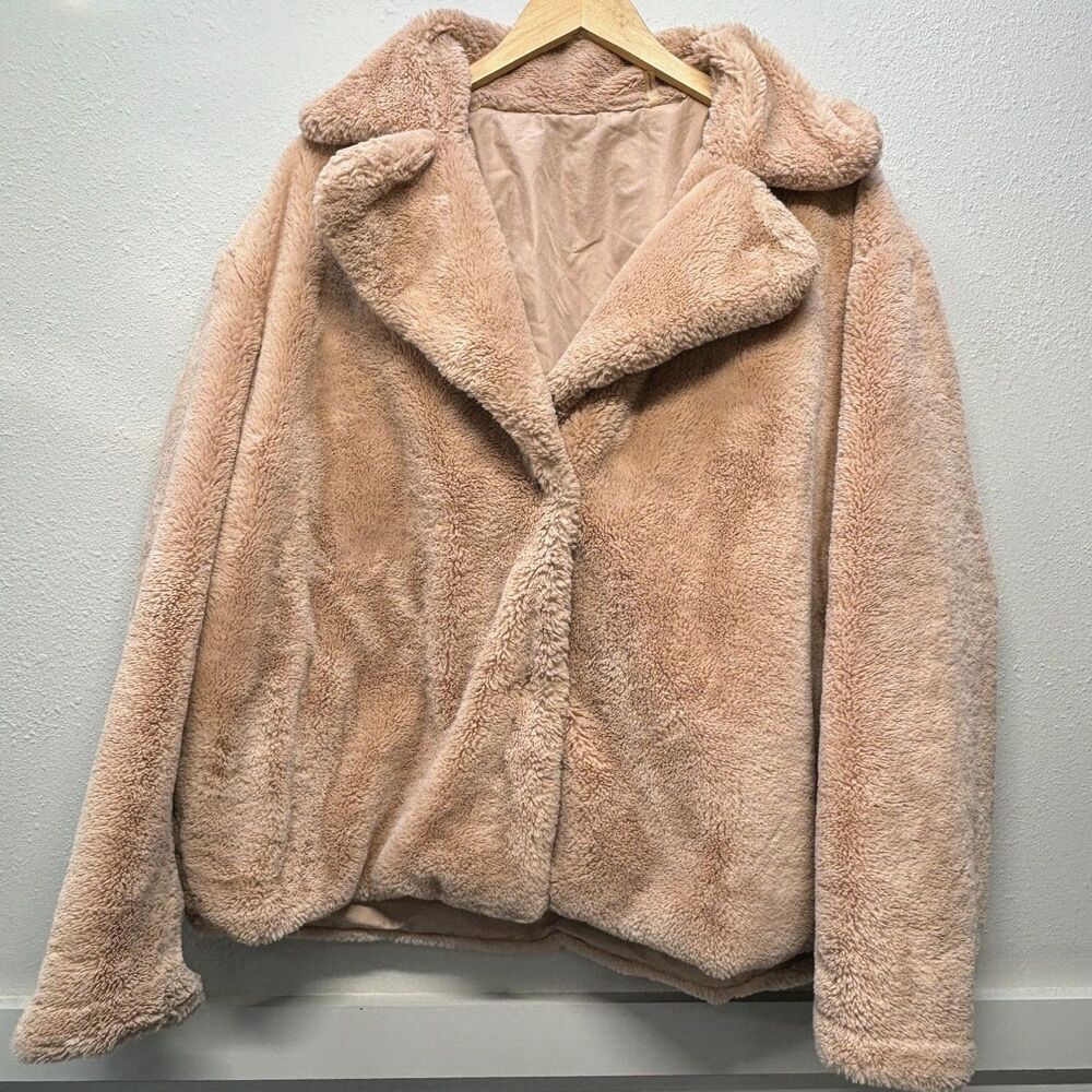 Nine West Beige Faux Fur Fuzzy Fur Jacket Coat Women's Sz XXL